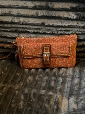 Coach Tweed Leather Wristlet Wallet 🍂